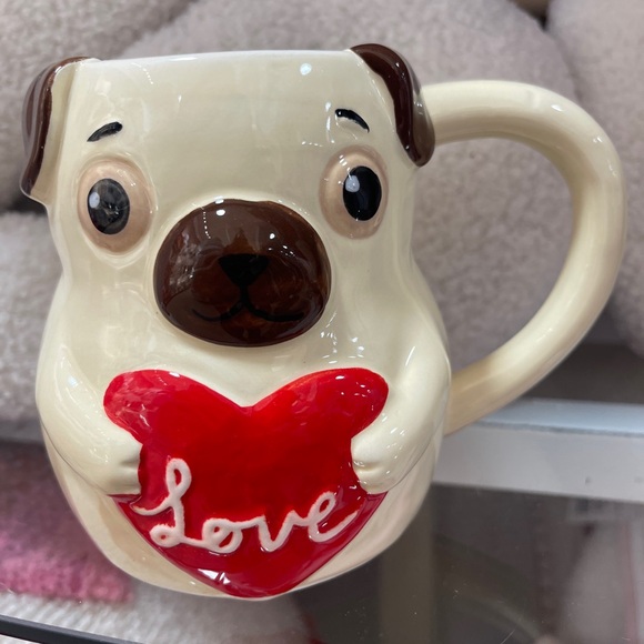 Valentine’s Pug Dog Live Heart Figural Handpainted Ceramic Coffee Mug NEW - Picture 2 of 3